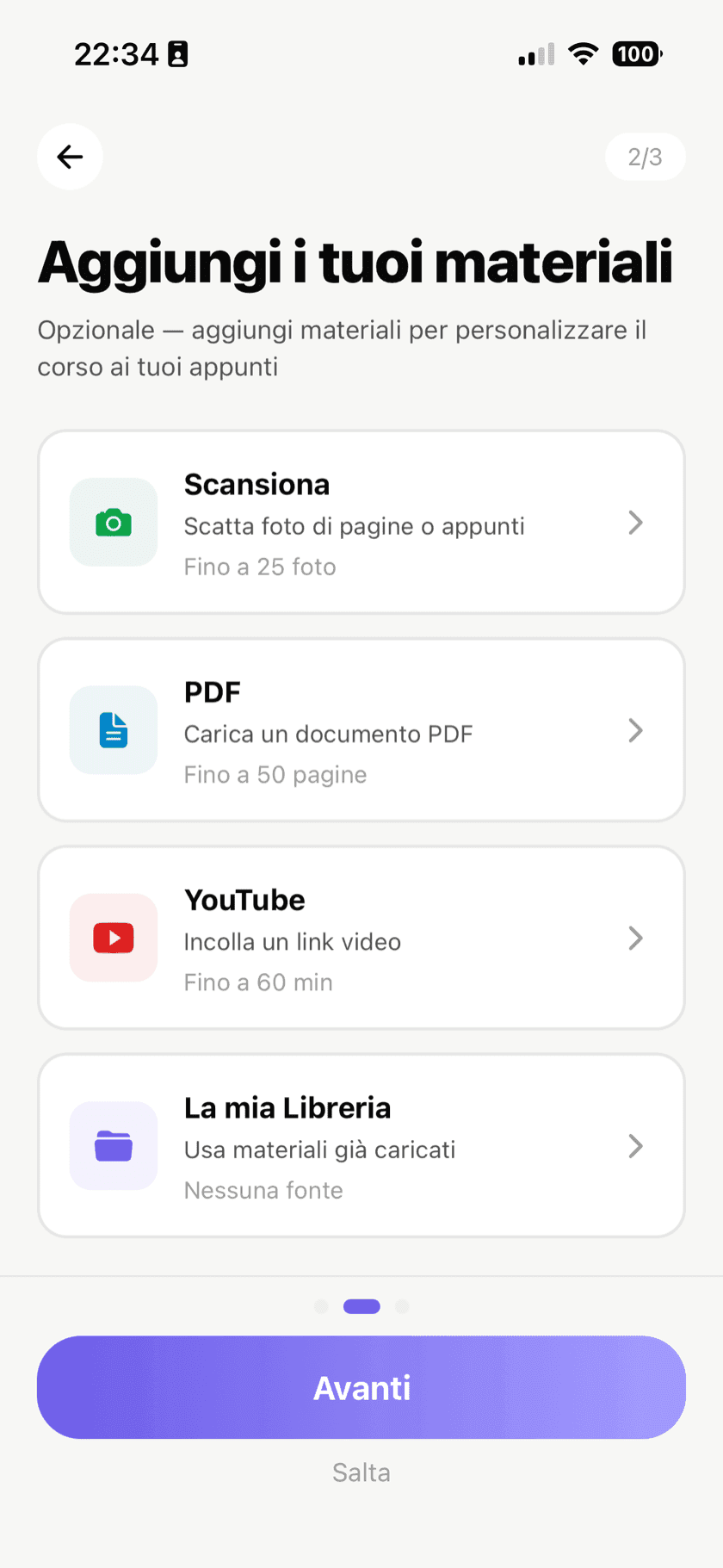 Generatore di corsi con IA per appunti, PDF e video